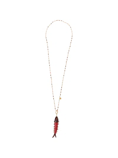 Blaklace Beaded Fish Pendant Necklace In Gold