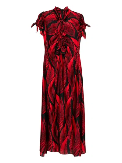 Blaklace Tie Detail Print Dress In Red