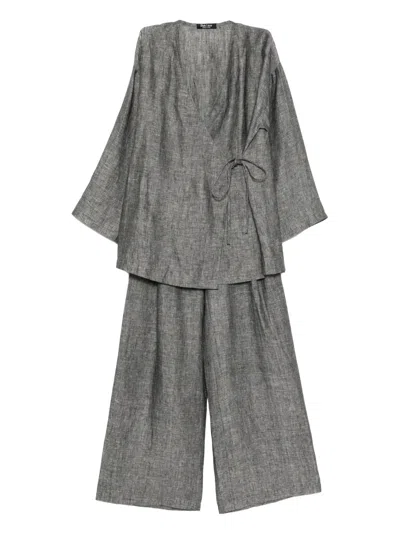 Blaklace Tie-waist Set In Gray