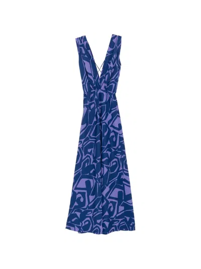 Blaklace V-neck Printed Dress In Blue