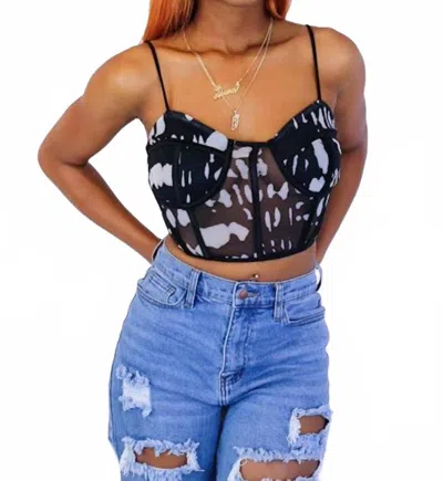 Blanc Cheers Spaghetti Strap Corset Top In Black In Multi