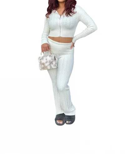 Blanc Easily Adored Cable Knit Sweater Pants Set In Ivory In Multi