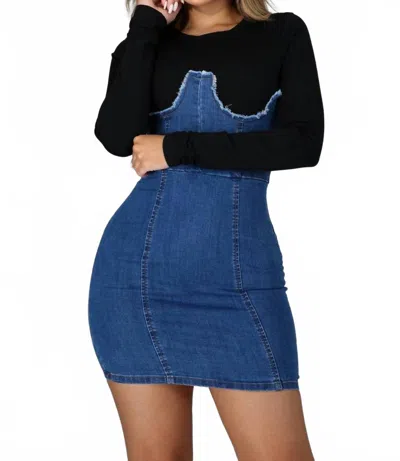 Blanc In The Mean Time Two Tone Denim Tee Dress In Black In Multi
