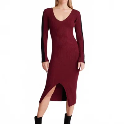 Blanc Noir Blair V-neck Sweater Dress In Tibetan Red In Burgundy