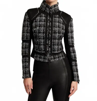 Blanc Noir Boucle Moto Mesh Jacket In Black/white