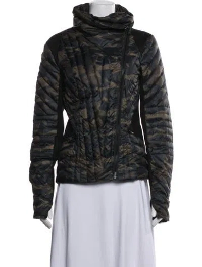 Pre-owned Blanc Noir Camouflage Print Biker Jacket In Blue/green