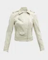 Blanc Noir City Classic Moto Jacket In Egret