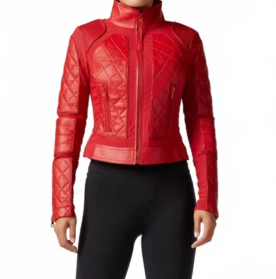 Blanc Noir Classic Leather Mesh Moto Jacket In Haute Red