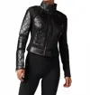 Blanc Noir Classic Leather Mesh Moto Jacket With Diamond Quilting In Black In Black