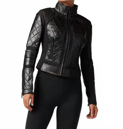 Blanc Noir Classic Leather Mesh Moto Jacket With Diamond Quilting In Black
