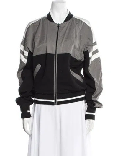 Pre-owned Blanc Noir Colorblock Pattern Bomber Jacket In Gray