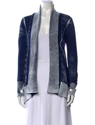Pre-owned Blanc Noir Colorblock Pattern Open Front Sweater In Blue