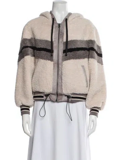 Pre-owned Blanc Noir Faux Fur Striped Bomber Jacket In Neutral