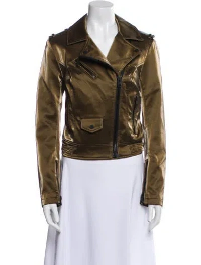 Pre-owned Blanc Noir Faux Leather Biker Jacket In Brown