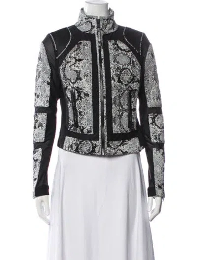 Pre-owned Blanc Noir Leather Animal Print Biker Jacket In Black