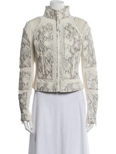 Pre-owned Blanc Noir Leather Animal Print Biker Jacket In Neutrals