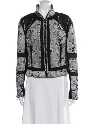 Pre-owned Blanc Noir Leather Animal Print Bomber Jacket In Black