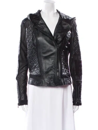 Pre-owned Blanc Noir Leather Biker Jacket In Black