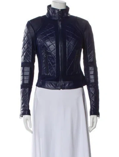 Pre-owned Blanc Noir Leather Biker Jacket In Blue