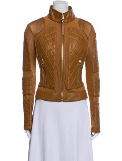 Pre-owned Blanc Noir Leather Biker Jacket In Brown