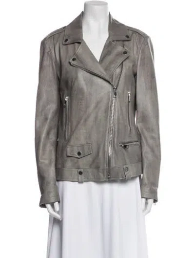Pre-owned Blanc Noir Leather Biker Jacket In Gray