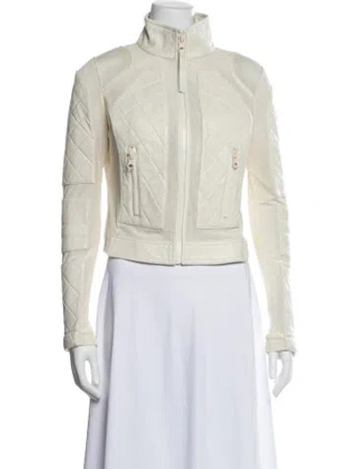 Pre-owned Blanc Noir Leather Biker Jacket In White