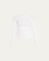 Blanc Noir Womens Crewneck Perforated Pullover Top In White