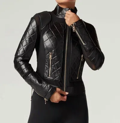 Blanc Noir Mesh Long Sleeve Moto Jacket In Black-gold