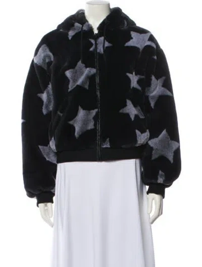 Pre-owned Blanc Noir Printed Faux Fur Jacket W/ Tags In Black