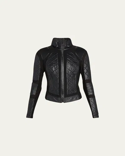 Blanc Noir Quilted Leather & Mesh Moto Jacket