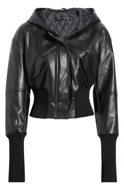 Blanc Noir Romeo Faux Leather Zip Hoodie In Black