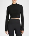 Blanc Noir Seamless Mock-neck Crop Top In Black