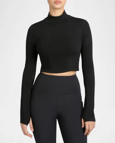 Blanc Noir Seamless Mock-neck Crop Top In Black