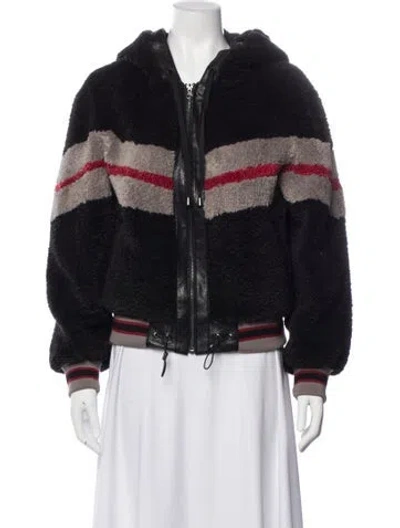 Pre-owned Blanc Noir Striped Bomber Jacket In Black