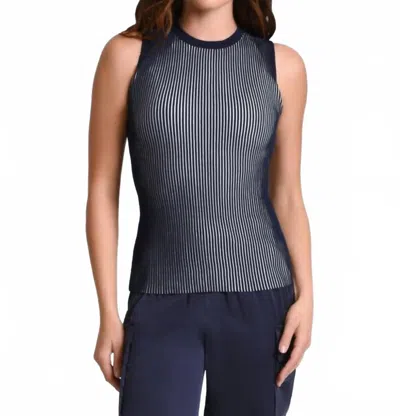 Blanc Noir Two Tone Rib Tank Top In Naval Blue