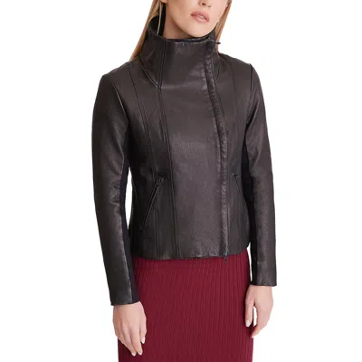 Blanc Noir Womens Faux Leather Heavy Motorcycle Jacket In Black