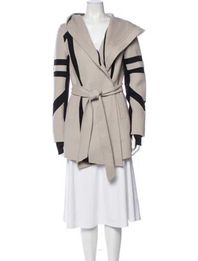 Pre-owned Blanc Noir Wool Colorblock Pattern Coat In Neutrals
