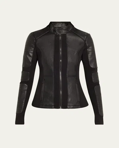 Blanc Noir Zip-front Faux Leather Moto Jacket In Black