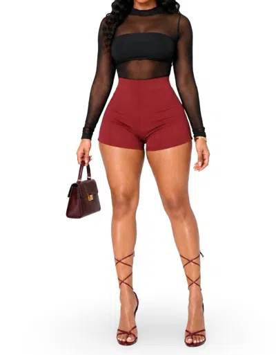 Blanc Pop Out High Waist Stretch Buttonless Shorts In Burgundy In Red