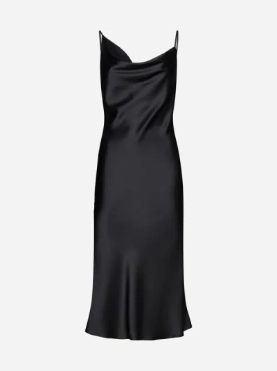 Blanca Vita Acanthus Satin Slip Dress In Black