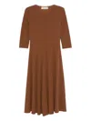 Blanca Vita Asia Three-quarter Sleeve Flared Dress In Brown
