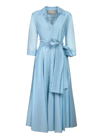 Blanca Vita Asymmetric Hem Midi Shirt Dress With Matching Belt In Blue