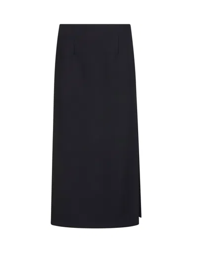 Blanca Vita Asymmetric Hemline Midi Skirt In Black