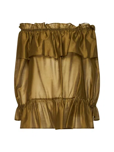 Blanca Vita Avocado Voile Cevil Off-the-shoulder Tunic In Gold