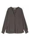 Blanca Vita Band-collar Long-sleeves Blouse In Grey