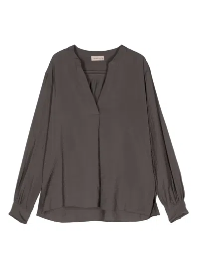 Blanca Vita Band-collar Long-sleeves Blouse In Grey