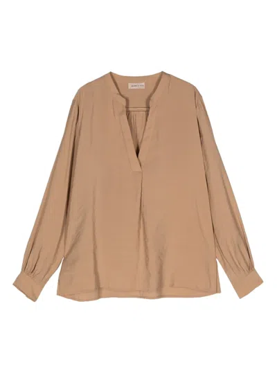 Blanca Vita Band-collar Long-sleeves Blouse In Neutrals