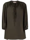 Blanca Vita Begonia Lace-up Front Blouse In Green