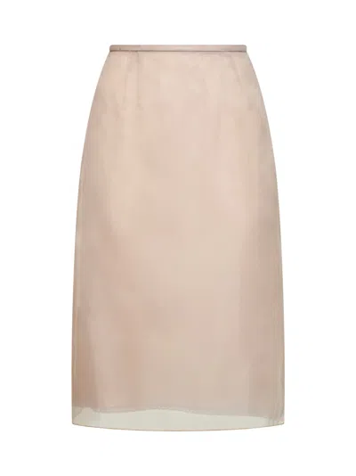 Blanca Vita Beige Organza Gunzy Pencil Skirt In Brown