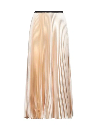 Blanca Vita Beige Satin Pleated Long Skirt In Neutral